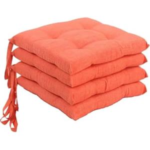 Corredocasa Set di 4 Cuscini per Sedia con Lacci a 4 Punti, Imbottiti e Rivestiti in Policotone - Design Confortevole, Made in Italy, Disponibili in Diversi Colori per Cucina Casa (Arancione)