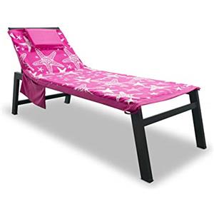 BIANCHERIAWEB Telo Mare Microfibra da Lettino con Cuscino E Tasche Modello Miami Fucsia
