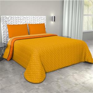 Corredocasa Copriletto Matrimoniale Trapuntato Double Face, Made in Italy - Trapunta Primaverile/Estiva in Morbida Microfibra - Trapuntino Bicolore disponibile in Vari Colori - 250x240 cm (Arancio/Giallo)