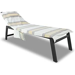 BIANCHERIAWEB Telo Mare Lettino Spiaggia Con Cuscino E Tasche Laterali Fantasia Rigata Modello Gold