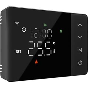 A2ZWORLD Termostato WiFi 503 a Batteria Nero, Per Caldaia a Gas, Montaggio Parete o Da Incasso Scatola 502 e 503, Programmazione Settimanale, Display Touch 120X86mm, Controllo APP e Manuale