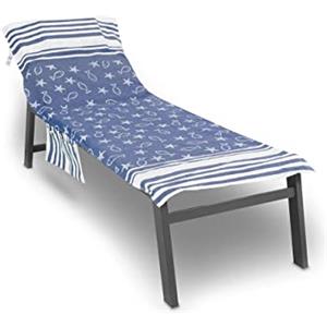 BIANCHERIAWEB Telo Mare Fishy 75x190 cm Lettino Spiaggia Con Cuscino Imbottito E Tasche Blu