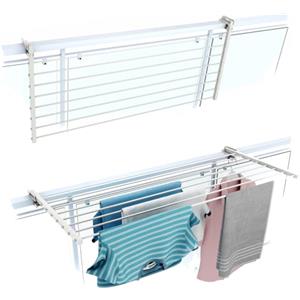 foxydry Stendino da Balcone Ribaltabile, Stendibiancheria da Ringhiera Esterno Resistente in Acciaio inox e alluminio Duo, per terrazzi, balconi e ringhiere - Lunghezza 118 cm (Bianco, 118 cm)