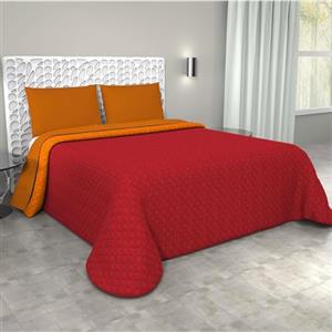Corredocasa Copriletto Matrimoniale Trapuntato Double Face, Made in Italy - Trapunta Primaverile/Estiva in Morbida Microfibra - Trapuntino Bicolore disponibile in Vari Colori - 250x240 cm (Arancio/Rosso)