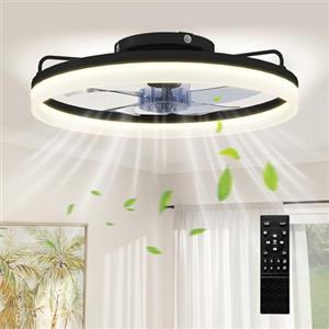 HOMCOM Ventilatore a Soffitto con Luce LED Regolabile, Telecomando, Timer, 6 Velocità, Flusso Reversibile e Motore Silenzioso DC, Ventilatore da Soffitto in Acciaio e Plastica, Ø50x12.5A cm, Nero