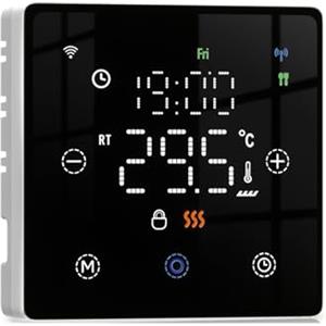 A2ZWORLD Termostato WiFi a Batterie Nero, Smart per Caldaia a Gas, Display Touch 86x86mm, Compatibile TUYA Smart Life, Montaggio Parete o Incasso Scatola 502, Programmazione Settimanale