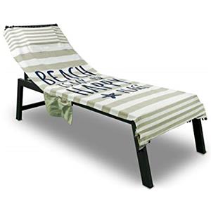 BIANCHERIAWEB Telo Mare Happy Place 75x190 cm Lettino Spiaggia Con Cuscino E Tasche Beige
