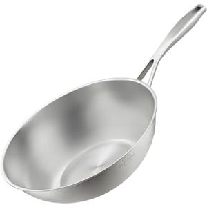 SILBERTHAL Wok acciaio inox 18/10 - Saltapasta 28 cm - Padella wok induzione - Pentola wok professionale
