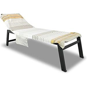 BIANCHERIAWEB Telo Mare Lettino Spiaggia Con Cuscino E Tasche Laterali Fantasia Rigata Modello Gold
