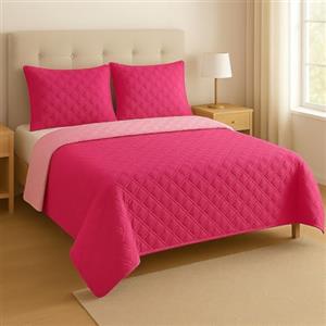 Corredocasa - Trapuntino Primaverile/Estivo Copriletto Trapuntato Quilt Double Face in Morbida Microfibra Made in Italy Misure 245X260 Cm Matrimoniale 2 Piazze (Rosa/Fuxia)