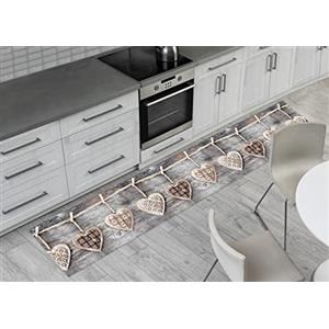BIANCHERIAWEB Tappeto Passatoia Cucina Retro Antiscivolo Runner Corsia Antisfilo Sottolavello Fantasia Shabby Love Stampa Digitale Disegno Cuori Appesi Grigio