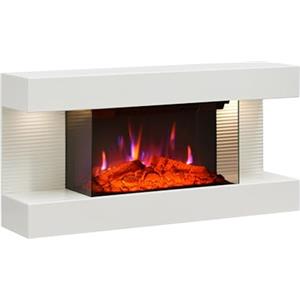 BALDERIA Ida - Camino elettrico da parete con effetto fiamma 3D, riscaldamento elettrico, 1800 W, camino con telecomando, controllo di avvio, timer e termostato, colore: bianco