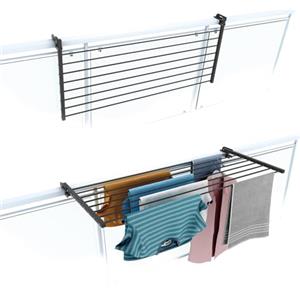 foxydry Stendino da Balcone Ribaltabile, Stendibiancheria da Ringhiera Esterno Resistente in Acciaio inox e alluminio Duo, per terrazzi, balconi e ringhiere - Lunghezza 118 cm (Antracite, 118 cm)