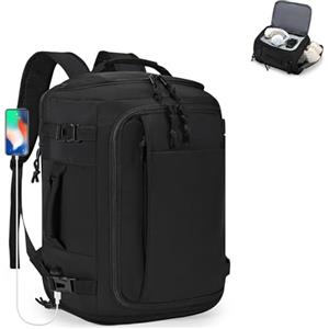 SPAHER Estensibile Zaino da Viaggio Aereo 40x30x15 British Airways 40x30x20 Ryanair Wizzair Bagaglio a Mano con Scomparto Scarpe Zaino Porta PC 15,6 Pollici con Porta di Ricarica USB