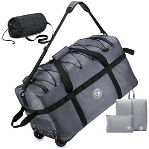 YOODI 100L XXL Grande Borsone da Viaggio Pieghevole con Ruote con Borsa da Toilette e Sacca per Scarpe 70x35x40cm Impermeabile Oxford Borsa Sportiva da Viaggio con Manici e Tracolla Uomo Donna, Grigio