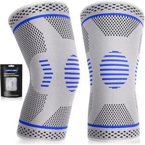 Lexniush 2 Pezzi Ginocchiera Ortopedica, Tutore Ginocchio per Uomo/Donna, Manicotto di compressione, Supporto per Menisco, Dolore alle Articolazioni, Lesioni dei Legamenti, XXL, Grigio