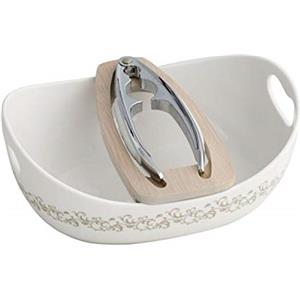 BRANDANI 53160 Ricciolo di Fata Ciotola con Schiaccianoci Porcellana E bambù Naturale, Bianco