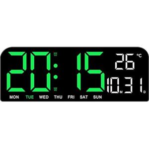 Feegow Orologio da parete digitale colorato, grande sveglia digitale con temperatura, data, timer, luce notturna, sveglia, conto alla rovescia, allarme a LED grande schermo (verde)