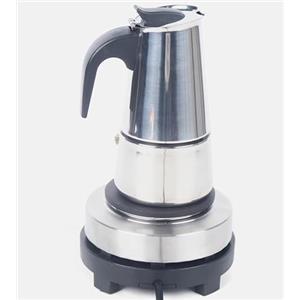 SAUADY Caffettiera per moka in acciaio inox, con fornello elettrico, per cucine private, piccoli caffè (lunghezza x altezza): 11,5 x 17,5 cm, 200 ml, colore: argento e nero