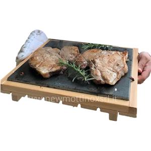 Mottinox Pietra Lavica Siciliana S, Dimensioni 22x30x1H cm, Con Supporto Legno Faggio, Estraibile, Piastra Refrattaria per Cucinare