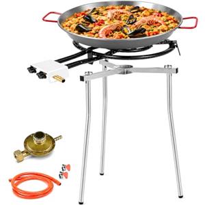 PALUPLUS Set Paellera Composto da: Cavalletto Treppiede Regolabile, Padella Paella da 46 cm, Bruciatore a Gas da 40 cm a 2 Fuochi e Regolatore di Pressione, per Cene ed Eventi