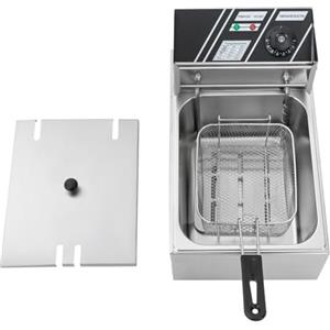 Jolre Friggitrice professionale in acciaio inox da 6 l, friggitrice ad olio, friggitrice olio, temperatura regolabile, serbatoio dell'olio rimovibile, con coperchio in acciaio inox, 2500 W.