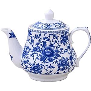 123Arts Teiera in ceramica, teiera blu e bianca, teiera per casa e ufficio, 370 ml