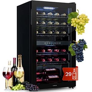 KLARSTEIN Shiraz Cantinetta Vino Nero - 29 Bottiglie, 80 L, Doppia Temperatura | Frigo Vino a Libera Installazione, Porta in Vetro, Silenziosa, 5-18 °C, LED, Telaio Inox