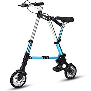 ZLYJ Bici Pieghevole 8 Pollici, Bici Pieghevole in Alluminio Leggero, Bici Città Regolabile Comoda, Telaio in Alluminio, Bici Viaggio All'aperto per Uomini Donne Blue