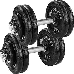 MOVIT Set di 2 Manubri - 20 kg/30 kg/40 kg/50 kg /60 kg, Impugnatura Zigrinata, in Ghisa, Barra da 30 mm, Chiusura a Vite - Manubrio Corto Pesi, Dumbbell, Piastre, Palestra, Fitness