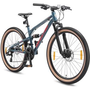 BIKESTAR MTB Mountain Bike Sospensione Completa in Alluminio, Freni a Disco, 26 | Bicicletta MTB Telaio 18 Cambio Shimano a 21 velocità | Nero