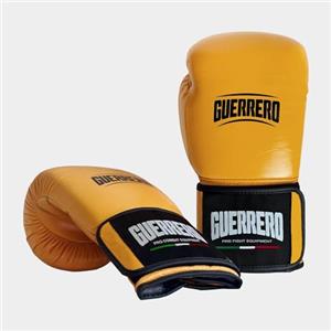 GUERRERO Guantoni da Boxe Bianchi In Vera Pelle Rivale - Strap Series (Oro, 12 oz)