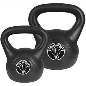 GORILLA SPORTS® Kettlebell - Singolo 2-20kg o Set da 17kg, 24kg, 30kg, 113kg, Rivestimento in Plastica, Nero - Peso Sfera, Manubri, Pesi con Maniglia, Ergonomica, Palestra, Fitness, Allenamento