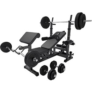 GORILLA SPORTS® Panca Multifunzione con Set Pesi 40/70/100 kg | Panca pesi con schienale regolabile, porta bilanciere, dip station, butterfly e carico massimo 280 kg