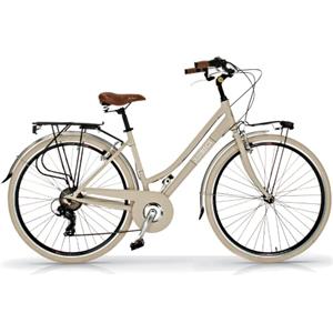 Airbici 605AL Bicicletta da Passeggio Donna 26 Beige | Bici Vintage Retro con 6 Velocità, Telaio in Alluminio, Parafanghi, Luci LED e Portapacchi | Bici da Città per Donna