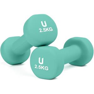 unycos - Set di 2 Manubri Antiscivolo in Neoprene, Coppia di Pesi Rotonde da 2,5 kg per Uomini/Donne, Nucleo in Ghisa, Allenamento della Forza, Fitness, Palestra in Casa (Turchese)