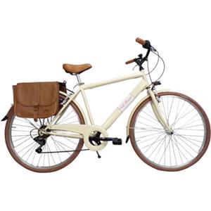 Cicli Tessari - bicicletta uomo bici da passeggio city bike 28'' vintage con borse laterali cambio 6 velocita' (beige, 54 (mt.1,75/1,90))