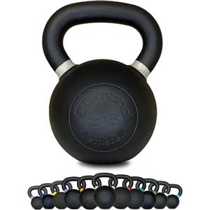 Diamond [Kettlebell Ghisa Pro 4-36 Kg] Peso In Ghisa Nera Opaca, Maniglia Grip 25-38 Mm, Pesi Per Cross Training, Allenamento Funzionale E Forza, Home Gym E Palestra (36 Kg)