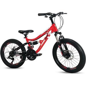 IBK Bicicletta Bici MTB 20'' Pollici Mountain Bike BIAMMORTIZZATA Ragazzo Cambio 21 Velocità Freni a Disco Rossa