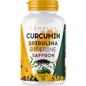 GEBERICH Capsule COMPLEX CURCUMIN | Supporto Anti-infiammatorio | Estratto di Curcuma 10% 500 mg, Spirulina 20 mg | Benessere Generale | con Zenzero 20 mg, Piperina 1 mg | 30 Capsule | Integratore Alimentare