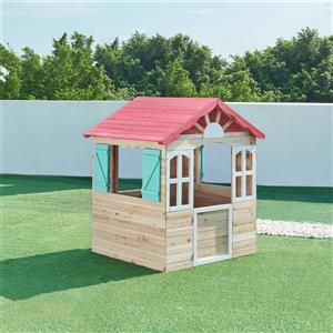 casa.pro Casetta per Bambini in Legno di Abete 130x115x101 cm con Mezza Porta e Finestre con Scuri