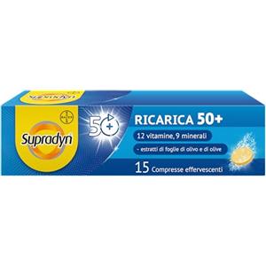 Supradyn Ricarica 50+ Integratore Multivitaminico Completo Vitamina B12, C, D, e Minerali, Zinco per Stanchezza Fisica e Concentrazione dai 50 Anni Uomo e Donna, 15 Compresse Effervescenti