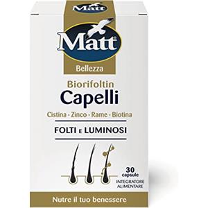 Matt - Integratore Capelli Biorifoltin - Capelli folti e Luminonsi - Con Cistina, Zinco, Rame e Biotina - 30 Capsule (16,5 g)