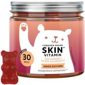 Bears with Benefits Forever Young Skin - Collagene Vitaminico & Acido Ialuronico - Gommose Anti-Age - con Vitamina C, E e Coenzima Q10 - 30 pezzi (1 mese) - Senza zuccheri - Bears with Benefits
