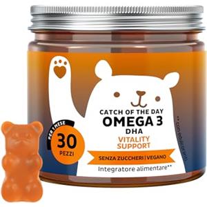 Bears with Benefits Omega 3 DHA - Catch Of The Day Supporto Vitalità - Senza Pesce - con Vitamina C ed E, Olio di Microalghe - Sistema Immunitario - 30 pezzi (1 mese) - Senza Zuccheri, Vegano - Bears with Benefits
