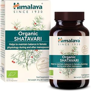Himalaya Organic Shatavari 60 compresse, supporto per la menopausa, equilibrio femminile, salute e vitalità femminile, biologico, vegano, ayurvedico