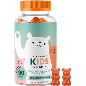 Bears with Benefits All-in-One Multivitaminico Bambini +4 - Vitamine Caramelle Gommose - Difese Immunitarie - Con Vitamina B12, C, D, E e Iodio - 90 pezzi (3 mesi) - Senza Zuccheri Aggiunti, Vegano - Bears with Benefits