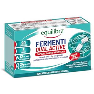 Equilibra Fermenti Lattici Probiotici Crio-protetti, 3 Ceppi, Integratore con 24 Miliardi per Dose max die, Capsule Gastro Resistenti, Flora Batterica Intestinale, Vegan, Senza Glutine, 20 Capsule