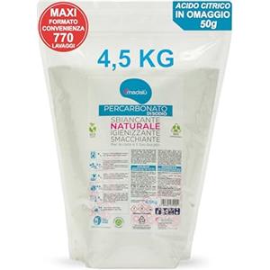 MAMICUP Percarbonato di Sodio per Bucato Puro (4,5 Kg, 770 Lavaggi) Smacchiatore Bucato Azione Sbiancante Igienizzante Naturale, Antimuffa, Professionale Busta Richiudibile - IN OMAGGIO 50gr di Acido Citrico