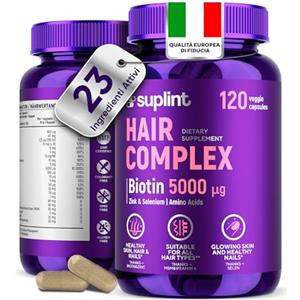 SUPLINT Integratori per Capelli - Biotina 5000 µg + MSM + Zinco & Selenio - Crescita Rapida & Anti-Caduta Donna - Vitamine per Capelli - 120 Capsule per 4 Mesi di Trattamento